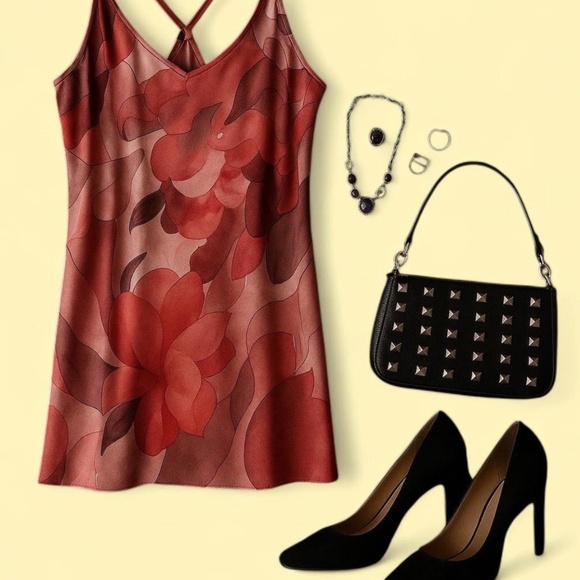 Stars Above Satin Slip Dress XL | Abstract Print Racerback Nightgown Loungewear - Picture 6 of 6